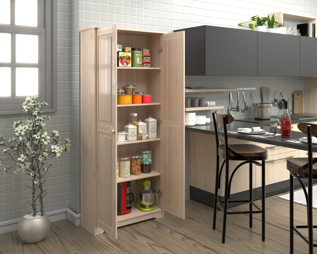 Solid Wood Pantry Storage Cabinet, Freestanding Kitchen Cupboard, Closet with Shelves