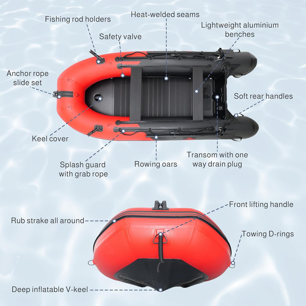 Multi-Person Inflatable Fishing Boat with Aluminum Floor, Oars and Rod Holders