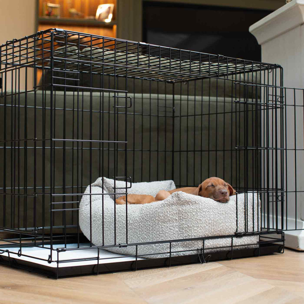 Cozy & Calming Puppy Cage Bed In Mink Bouclé