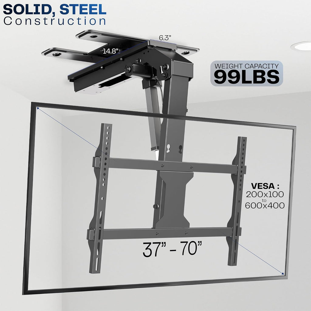 Motorized Electric Ceiling TV Mount for 37-70 Inch TVs, App Control, Black