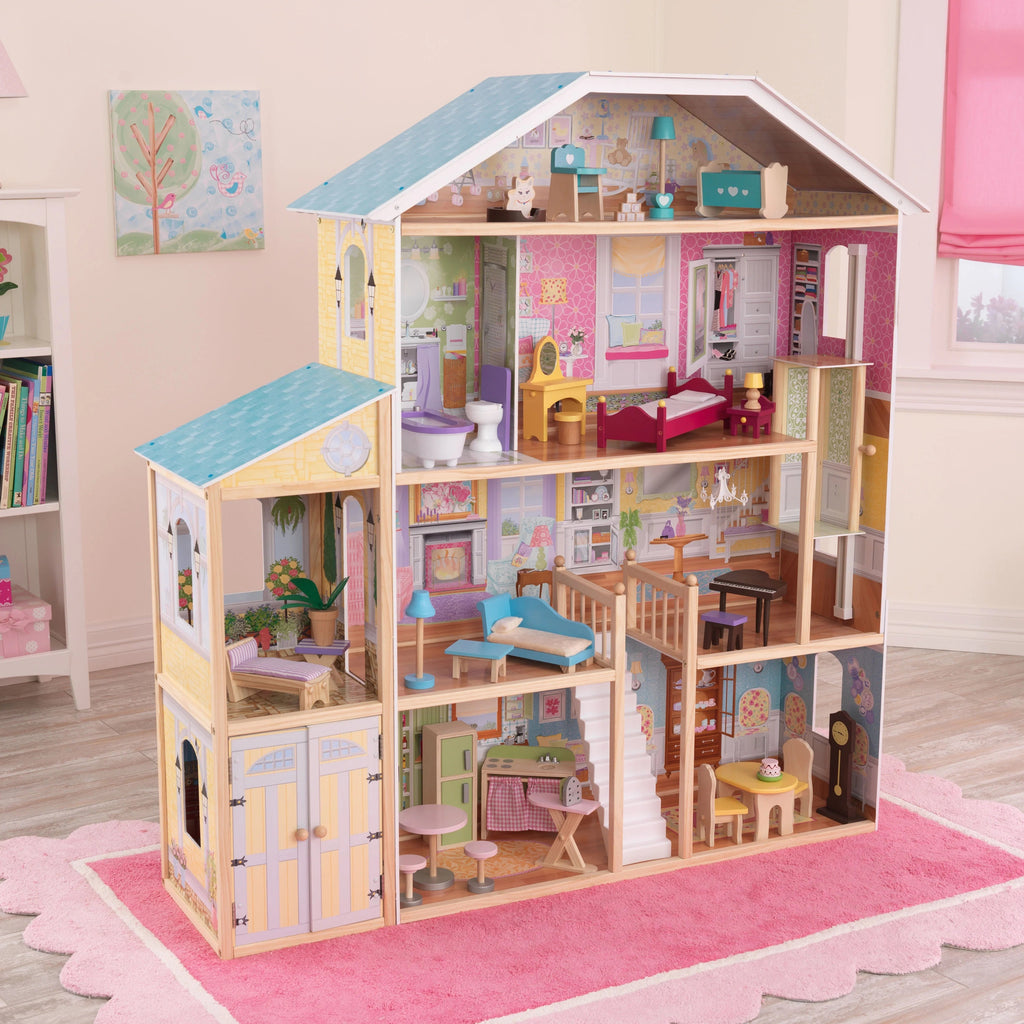 Wooden Dollhouse with 34 Accessories