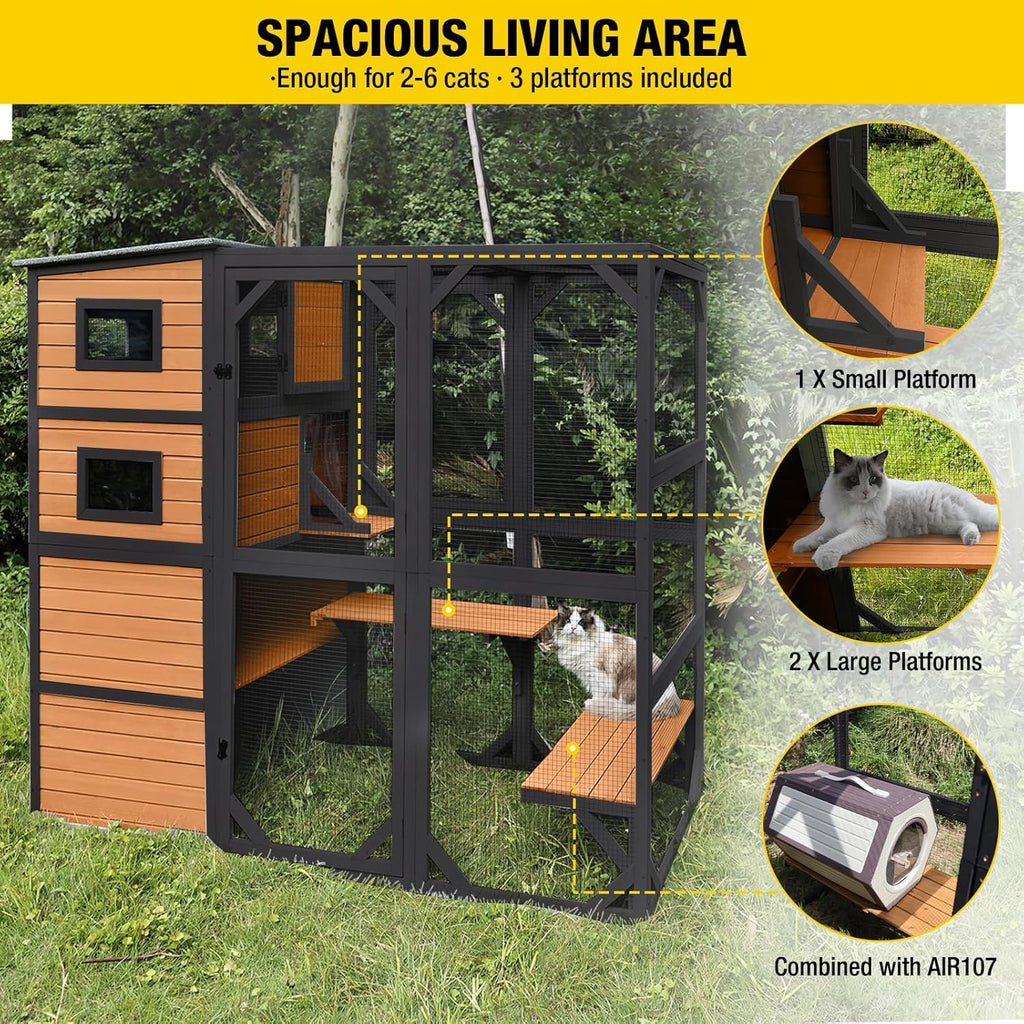 Large Outdoor Cat Enclosure, 4-Tier Catio with Weatherproof Roof, 70 H x 77 L in, Spacious Cat Playpen