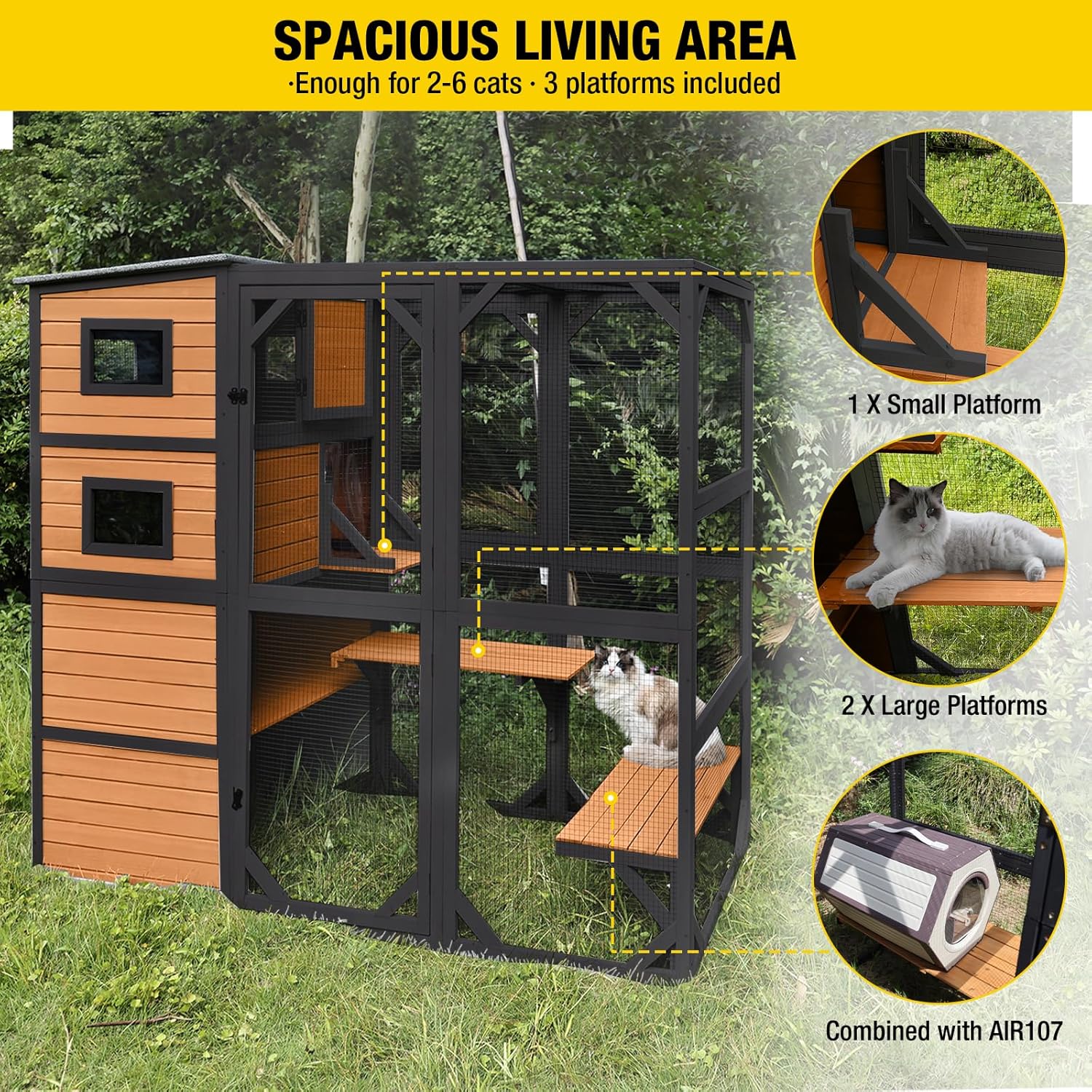 Large Outdoor Cat Enclosure, 4-Tier Catio with Weatherproof Roof, 70 H x 77 L in, Spacious Cat Playpen