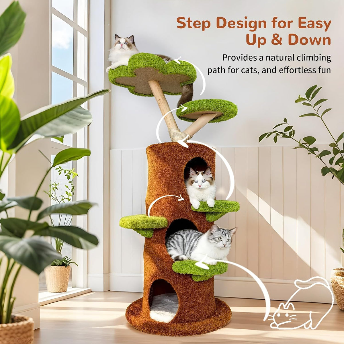 Wisfor Modern Cat Tree Tower: 58Inch Tall Cats Tree for Large Cats with Multi Condos - Indoor Wooden Kitty Tree House Sturdy with Scratching Post