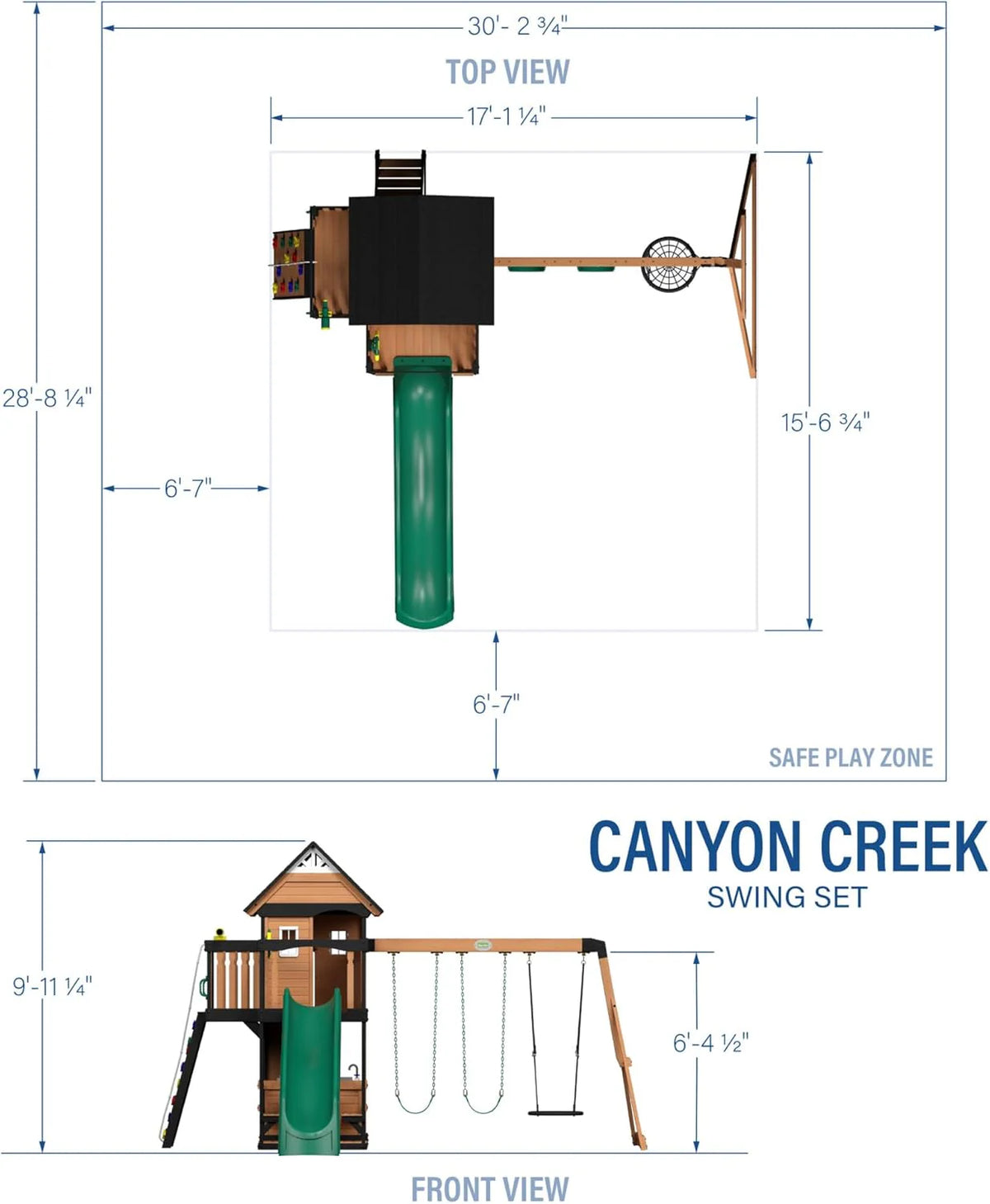 Cedar Wood Backyard Swing Set with Wave Slide, Clubhouse, Play Kitchen, Picnic Area, Rock Wall and Swings