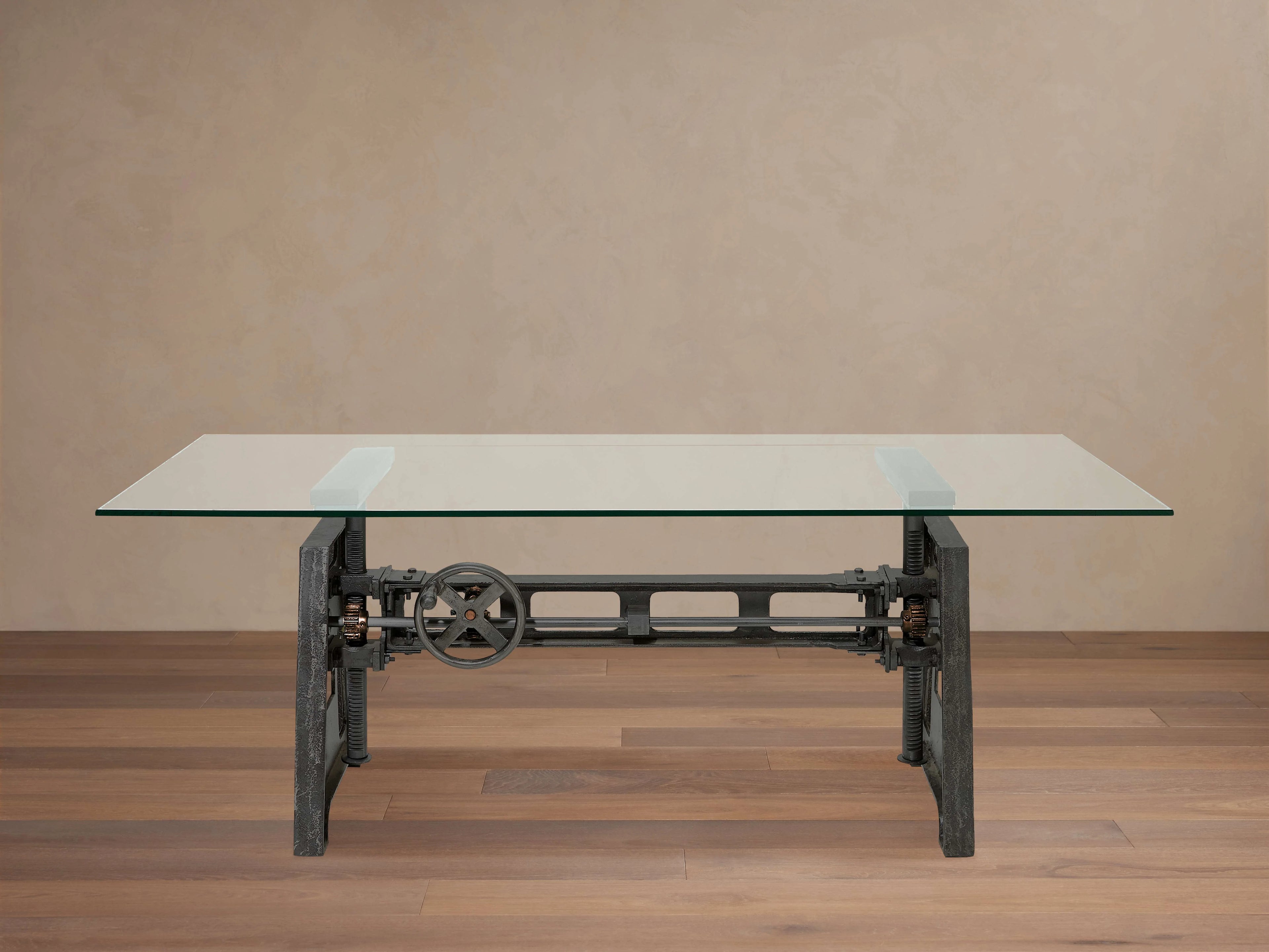 Crank Industrial Glass Top Desk – Style 02