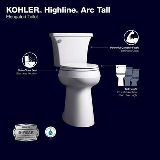 Extra-Tall 2-Piece Elongated Toilet, 1.28 GPF Single Flush, White, Seat Included