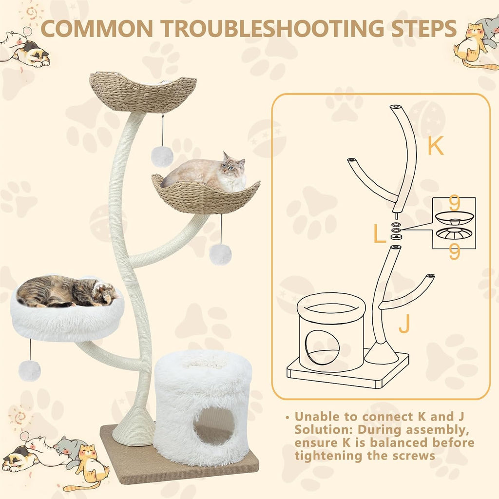 63" Tall Cat Tree Tower for Indoor Cats, Multi-Level Large Cat Climbing Furniture with Scratching Posts, Soft Perch, Cozy Cave, and Hanging Toys, Sturdy Design for Multi-Cat Households