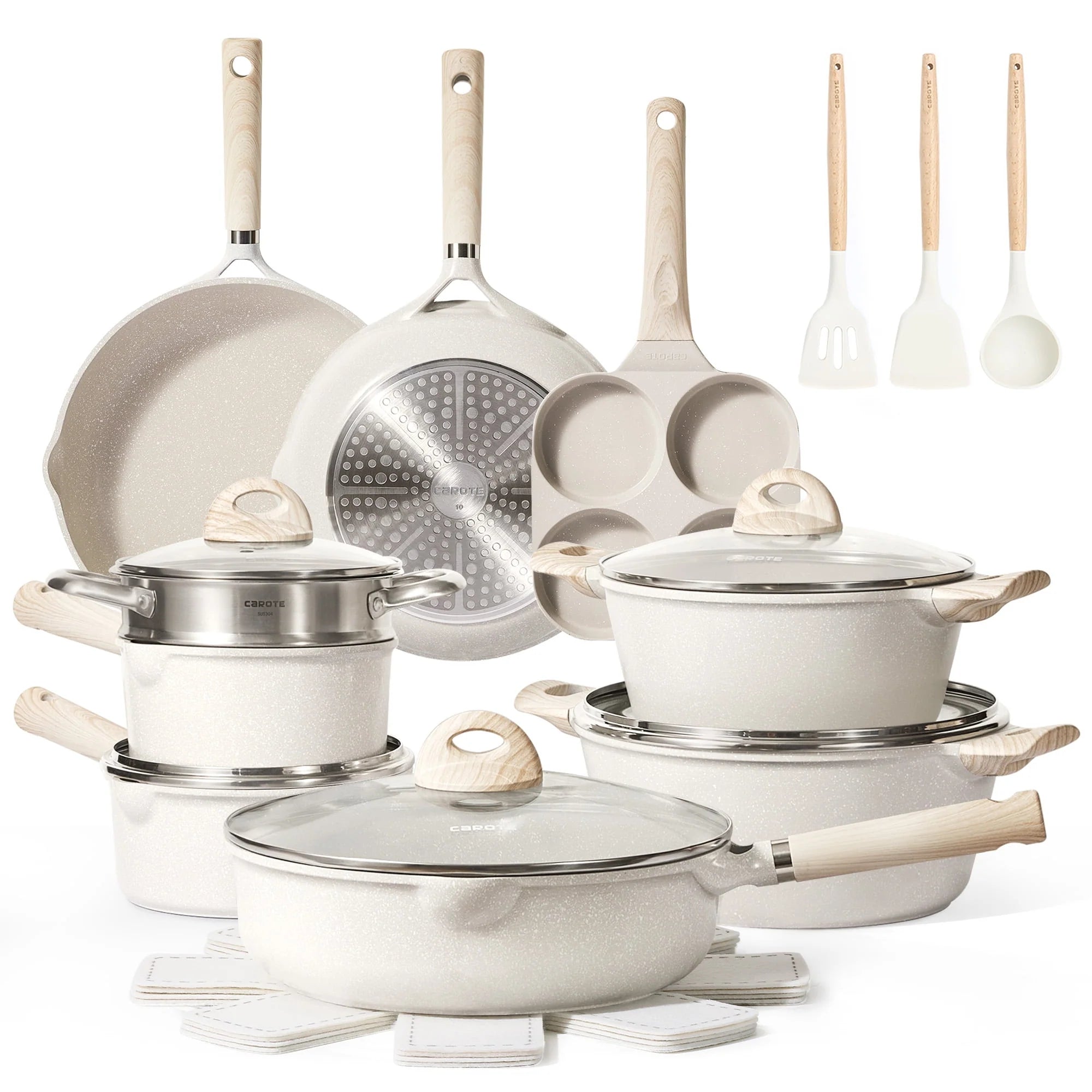 21-Piece Nonstick Pots and Pans Set, Induction Compatible, Beige Granite