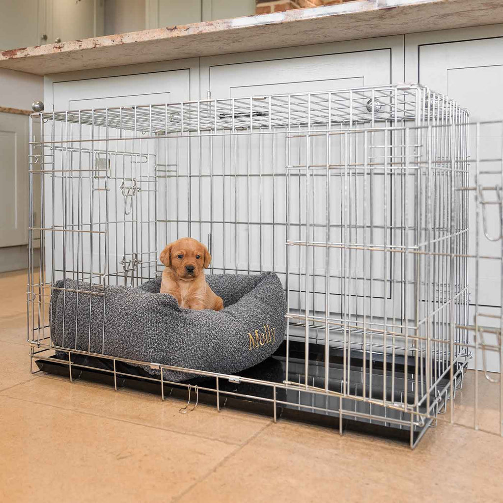 Cozy & Calming Puppy Cage Bed In Granite Bouclé