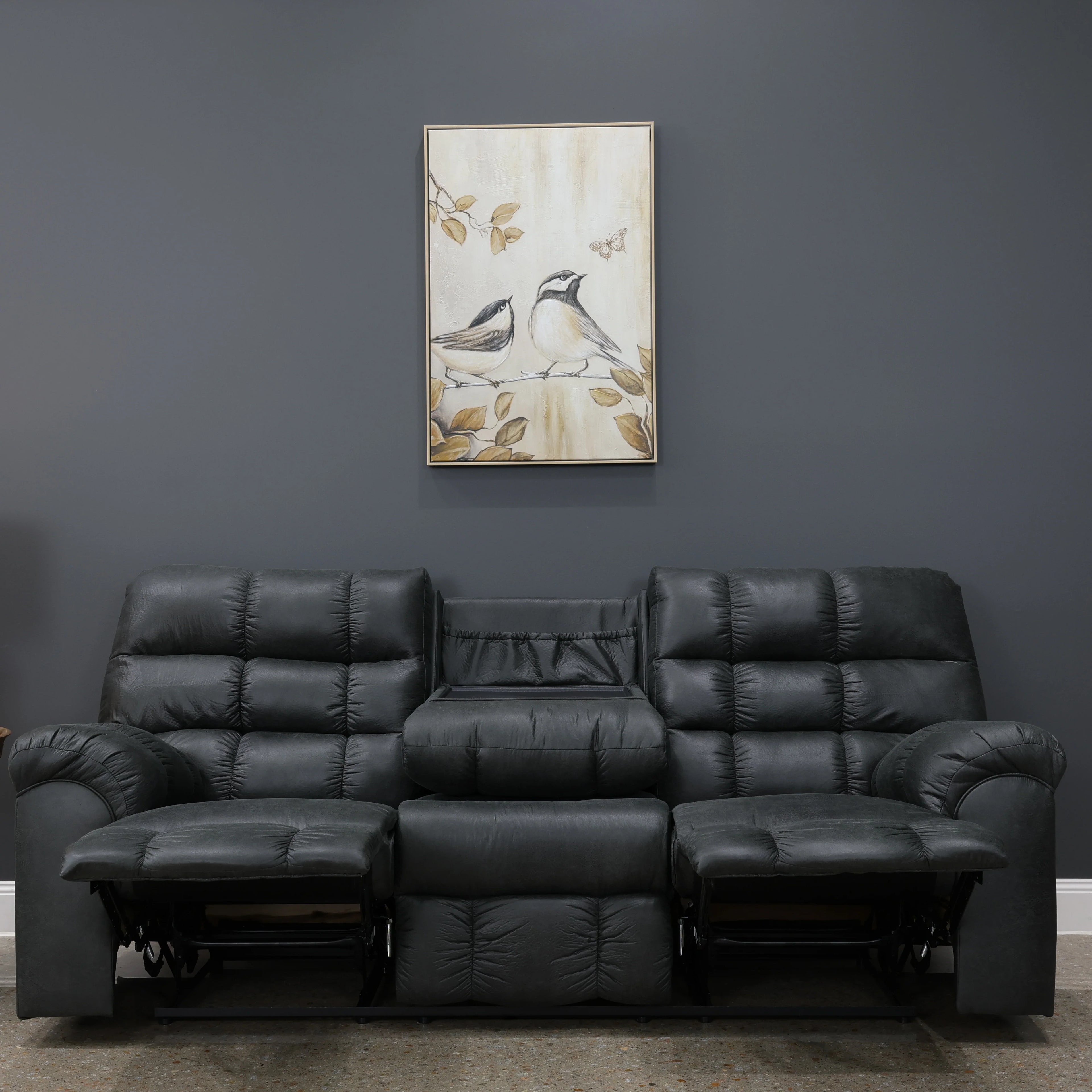 Waldara Reclining Sofa w/ Drop Down Table Charcoal