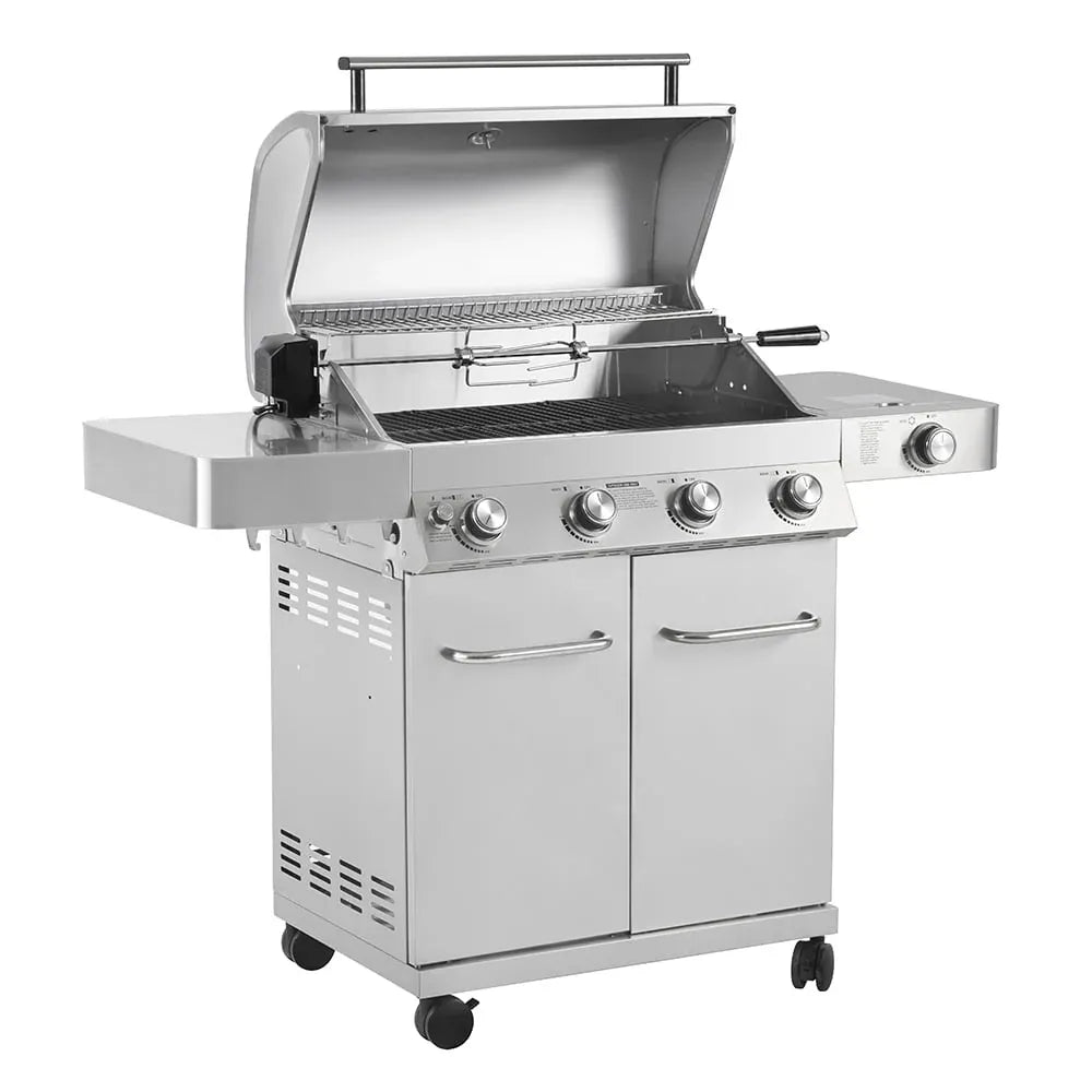 Stainless Steel 4-Burner Propane Gas Grill with Rotisserie