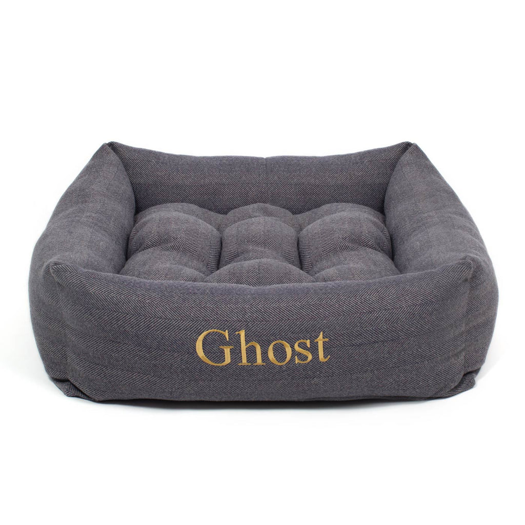 Box Bed For Dogs in Herringbone Tweed
