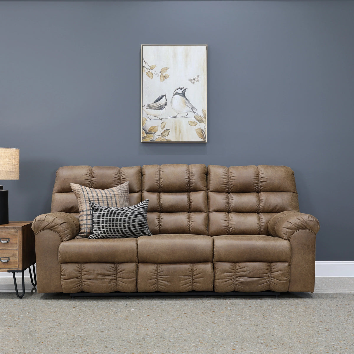 Waldara Reclining Sofa w/ Drop Down Table Tan