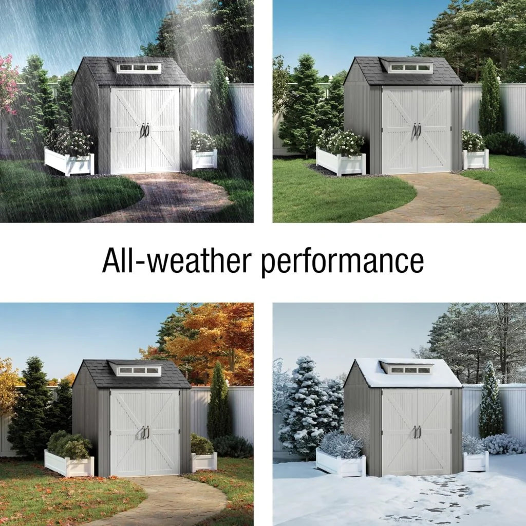7 x 7 Ft Resin Outdoor Storage Shed with Floor, Weather Resistant, Gray