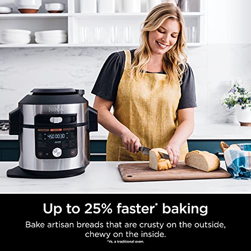14-in-1 8-Qt. Pressure Cooker and Steam Fryer with Thermometer, Auto Steam Release, 3-Layer Capacity and 5-Qt. Crisp Basket, Silver/Black