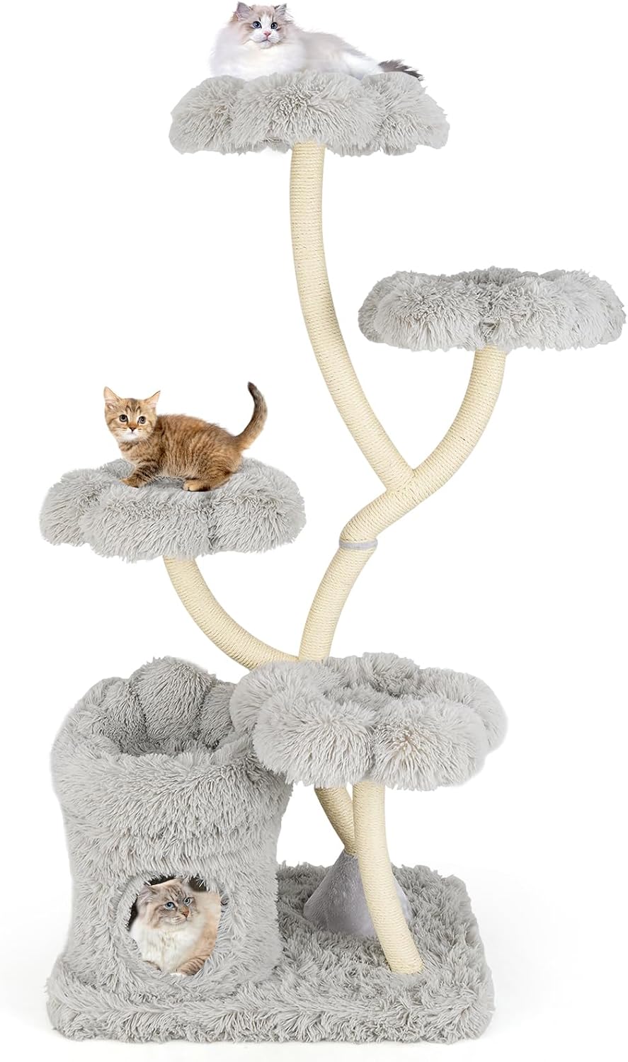 Tangkula Cat Tree Tower, 65 Inch Tall Cat Tower with Sisal Scratching Posts, Flower-Shaped Platforms, Padded Cat Condo, Modern Cat Tree for Indoor Cats Large Adult (Colorful)