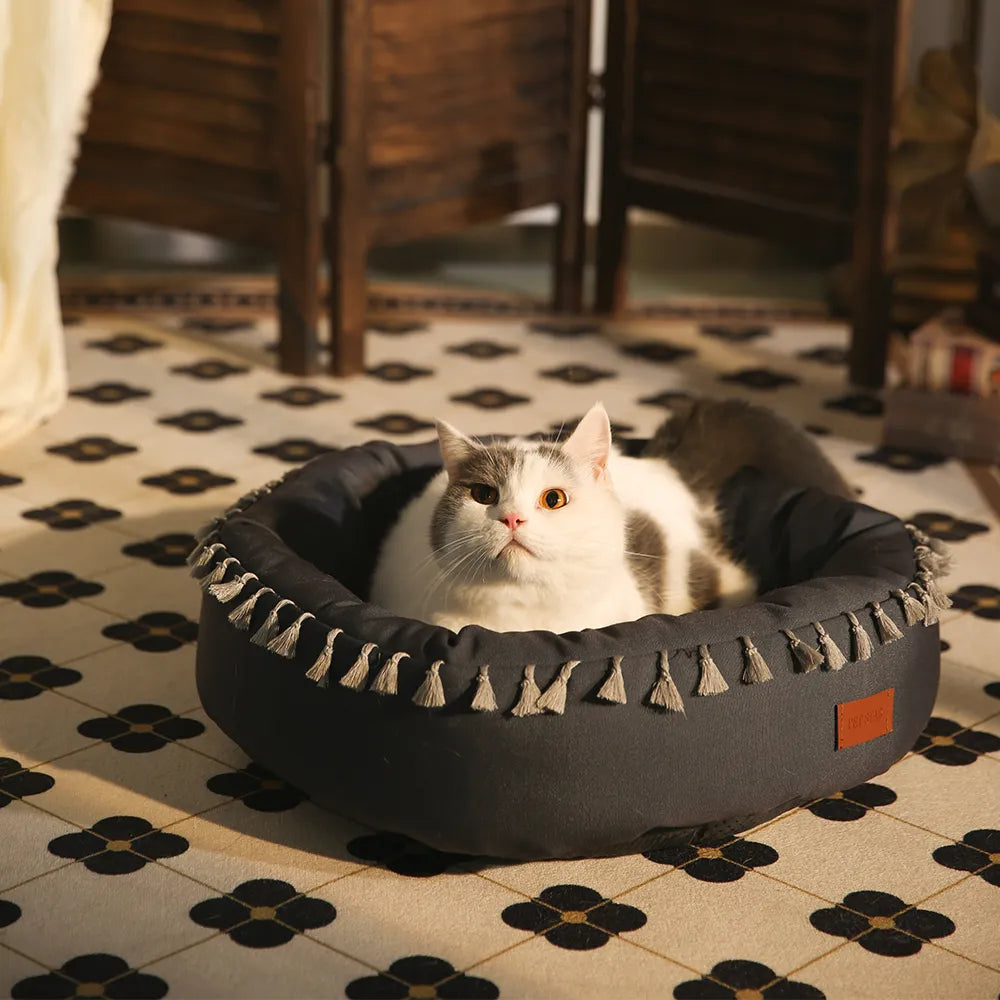 Round Dog Bed Canvas Pet Bed