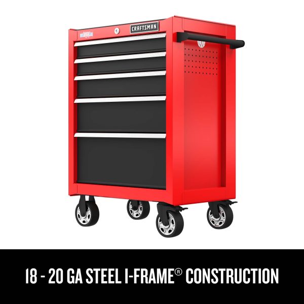 26-In. W x 36.5-In. H 5-Drawer Steel Rolling Tool Cabinet, Red
