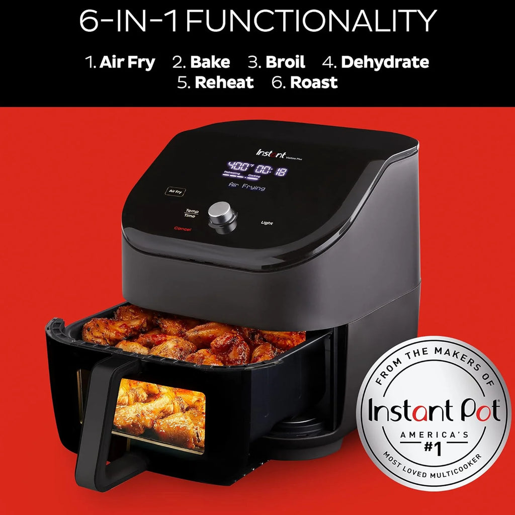 6-Qt. Clear-View Air Fryer, 6-in-1 Functions, Custom Programs, Black