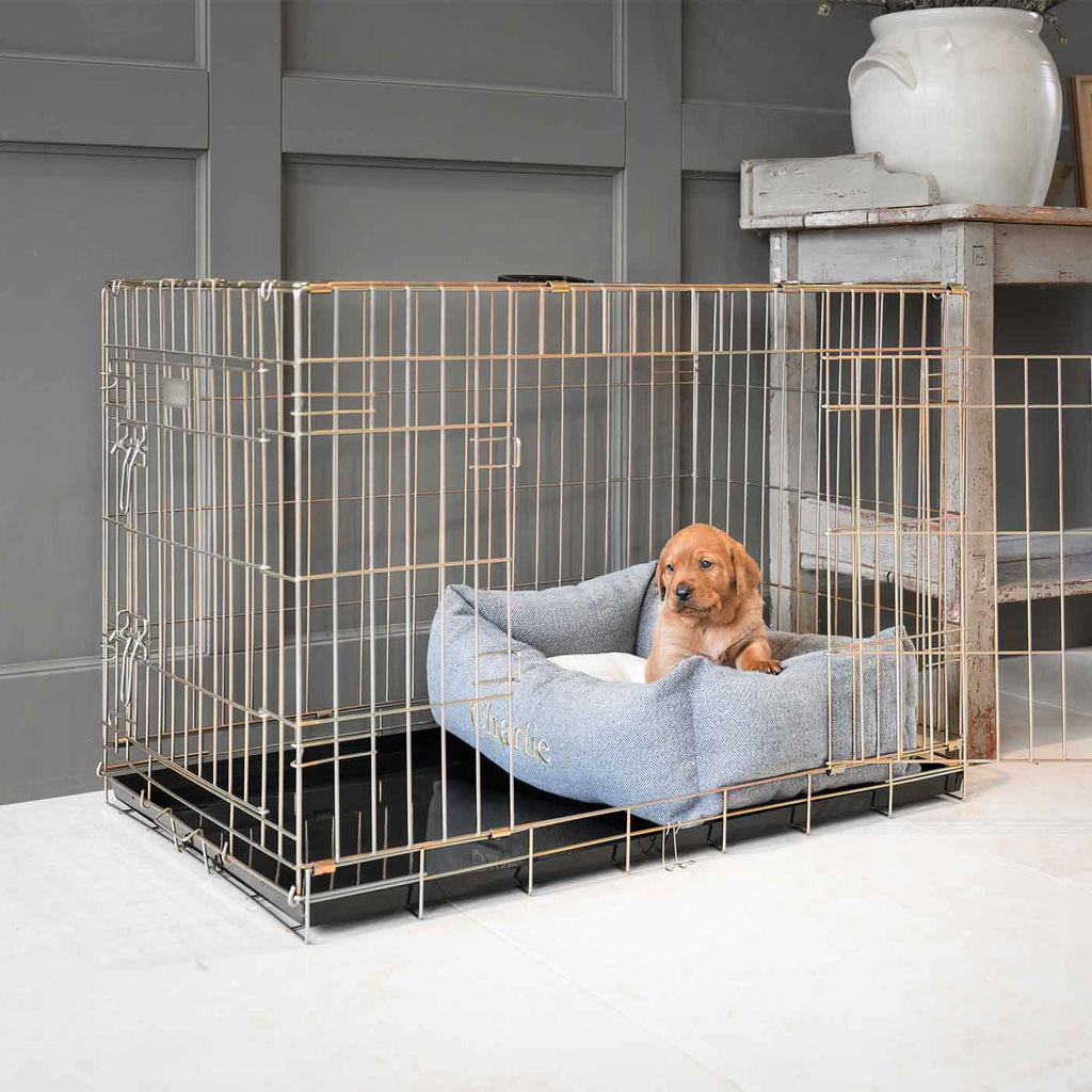 Cozy & Calming Puppy Cage Bed in Herringbone Tweed