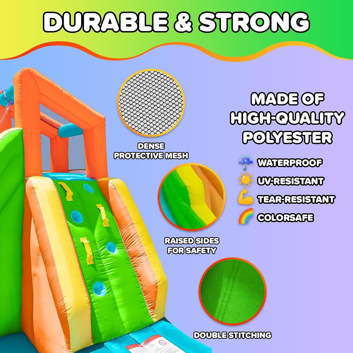 Tidal Wave Inflatable Water Slide for Kids Blower & GFCI Safety Plug, Climbing Wall, Splash Pool, Water Cannon, Ages 3 8