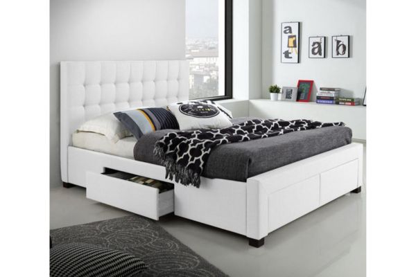 T2152W White Linen Storage Platform Bed with Four Drawers