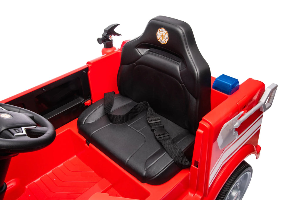 2026 12V Kids Fire Truck Electric Ride On One Seater with Leather Seat and RC