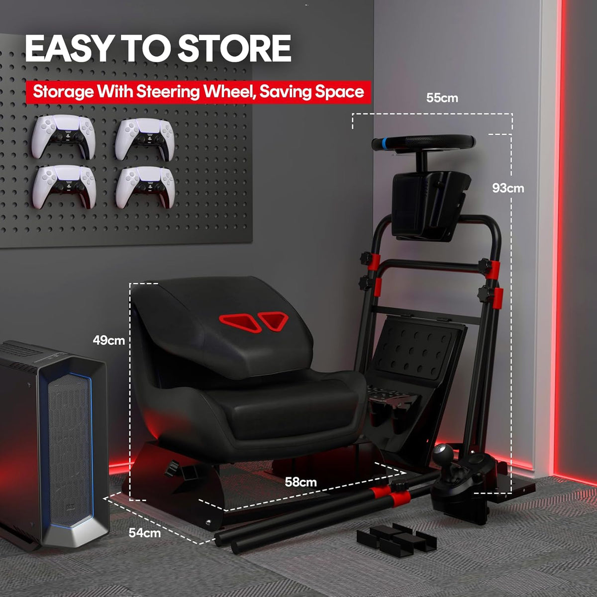 Foldable Racing Simulator Cockpit with Adjustable Racing Seat