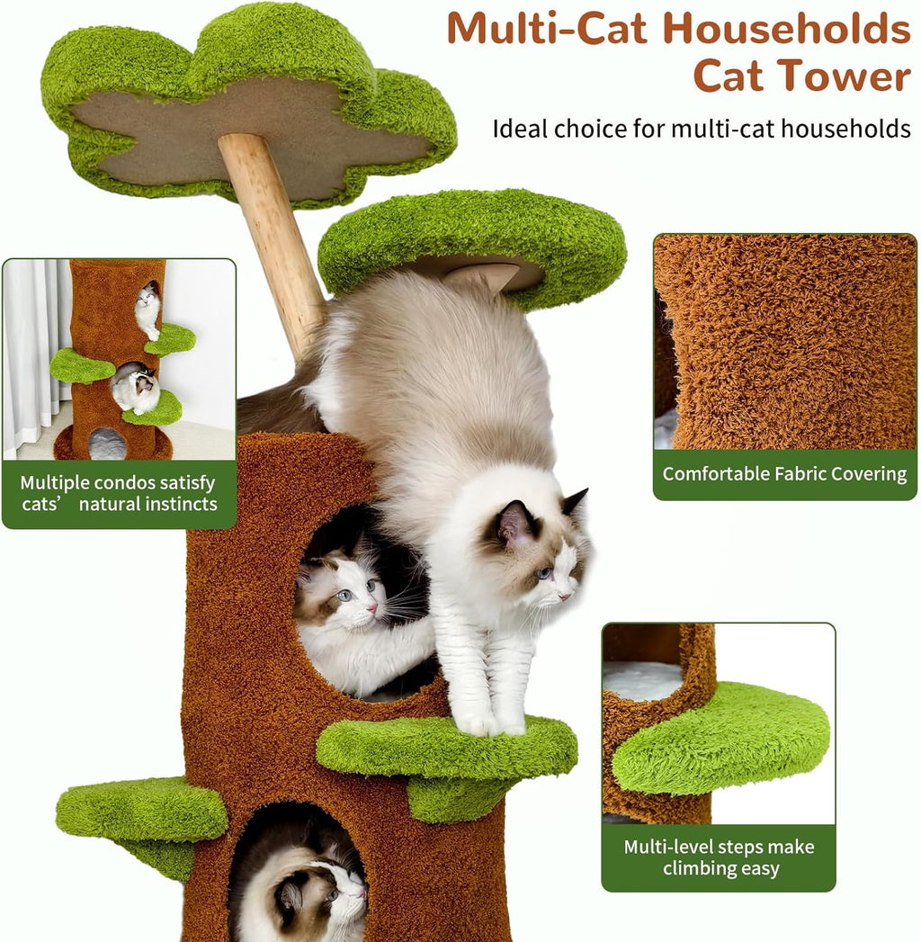 Wisfor Modern Cat Tree Tower: 58Inch Tall Cats Tree for Large Cats with Multi Condos - Indoor Wooden Kitty Tree House Sturdy with Scratching Post