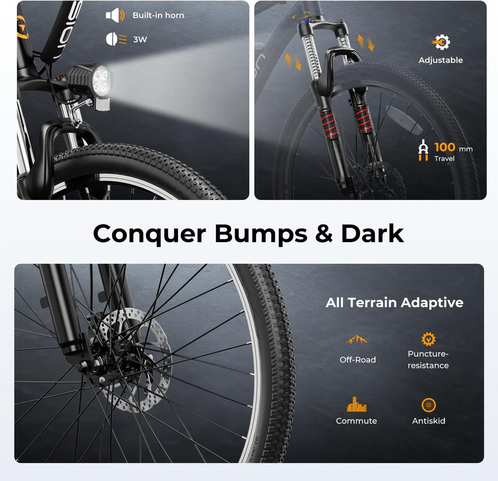 500W Electric Bike, 40-Mile Range, 20 MPH Top Speed