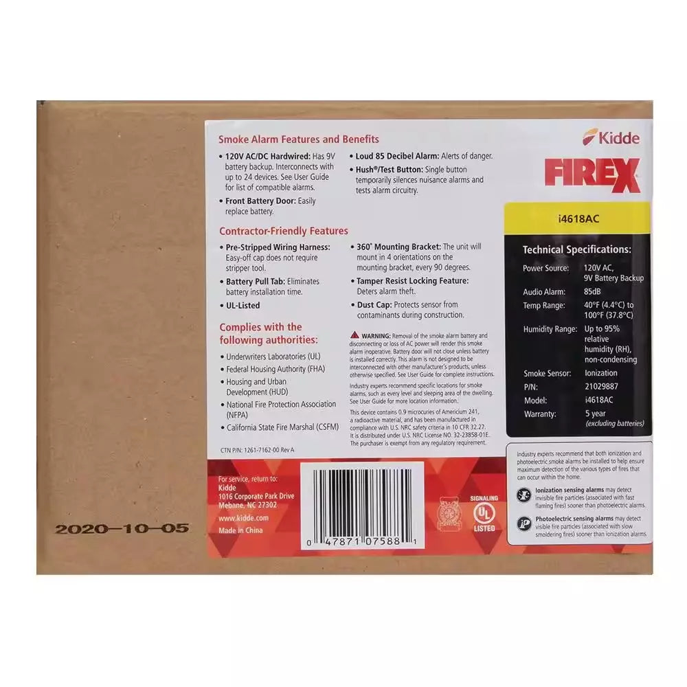 4-Pack Hardwired Smoke Alarms with Ionization Sensors, 120V AC, 9V Battery Backup