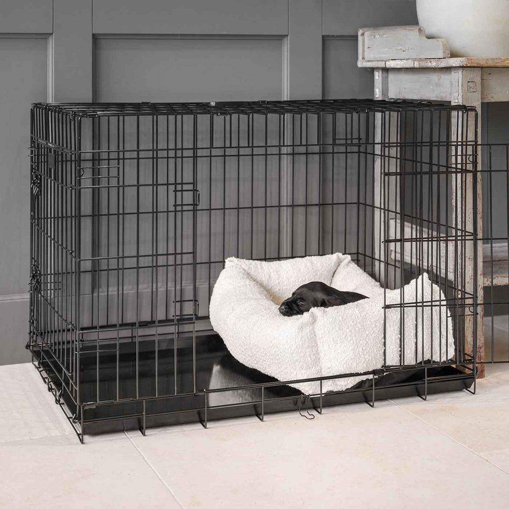 Cozy & Calming Puppy Cage Bed In Ivory Bouclé