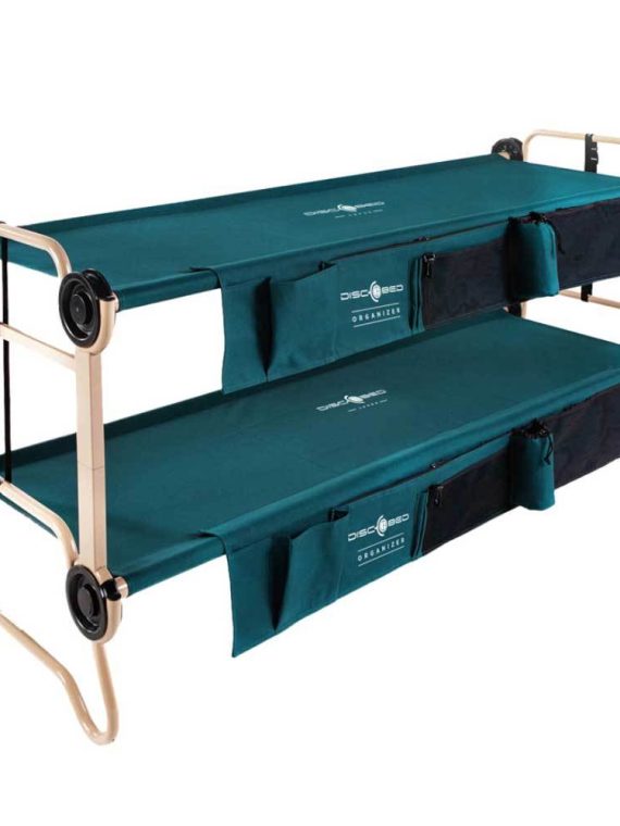 Large Double Camping Cot with Bench Conversion and Storage Organizers, Green