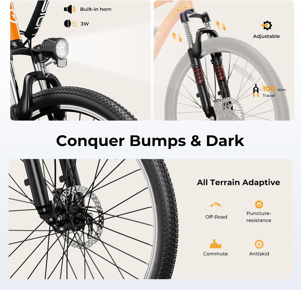 500W Electric Bike, 40-Mile Range, 20 MPH Top Speed