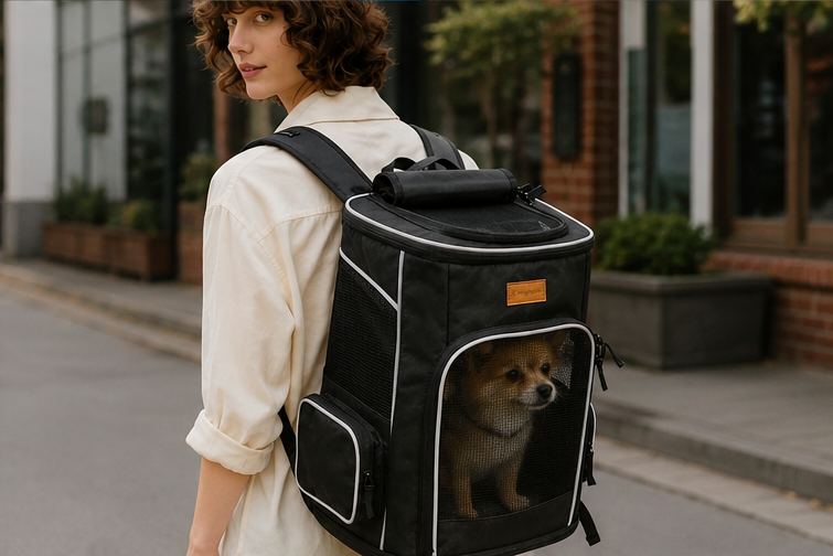 2.Backpack for cats and small dogs (7 kg), foldable, with internal safety leash and cover(black)