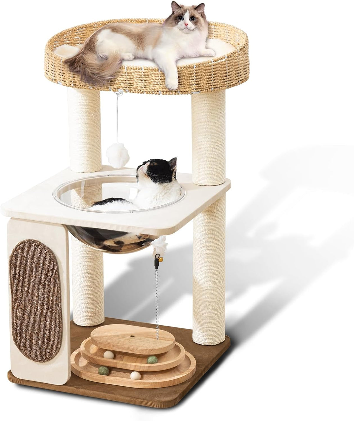 52" Modern Cat Tree Tower for Large Cats, 3Cat Nests Manual Hand Woven Multilevel Huge Paws Pals Cat Tree, Wood Cat Tower, Cat Scratching Tree, Cat Condo, Cat Lover Gift