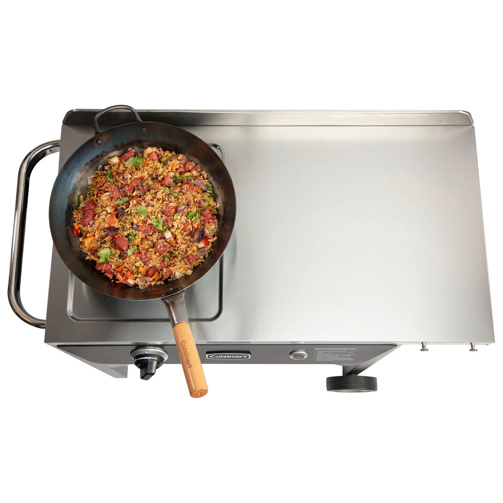 50,000 BTU Propane Outdoor Wok Station with Prep Table and 14-Inch Carbon Steel Wok, Black