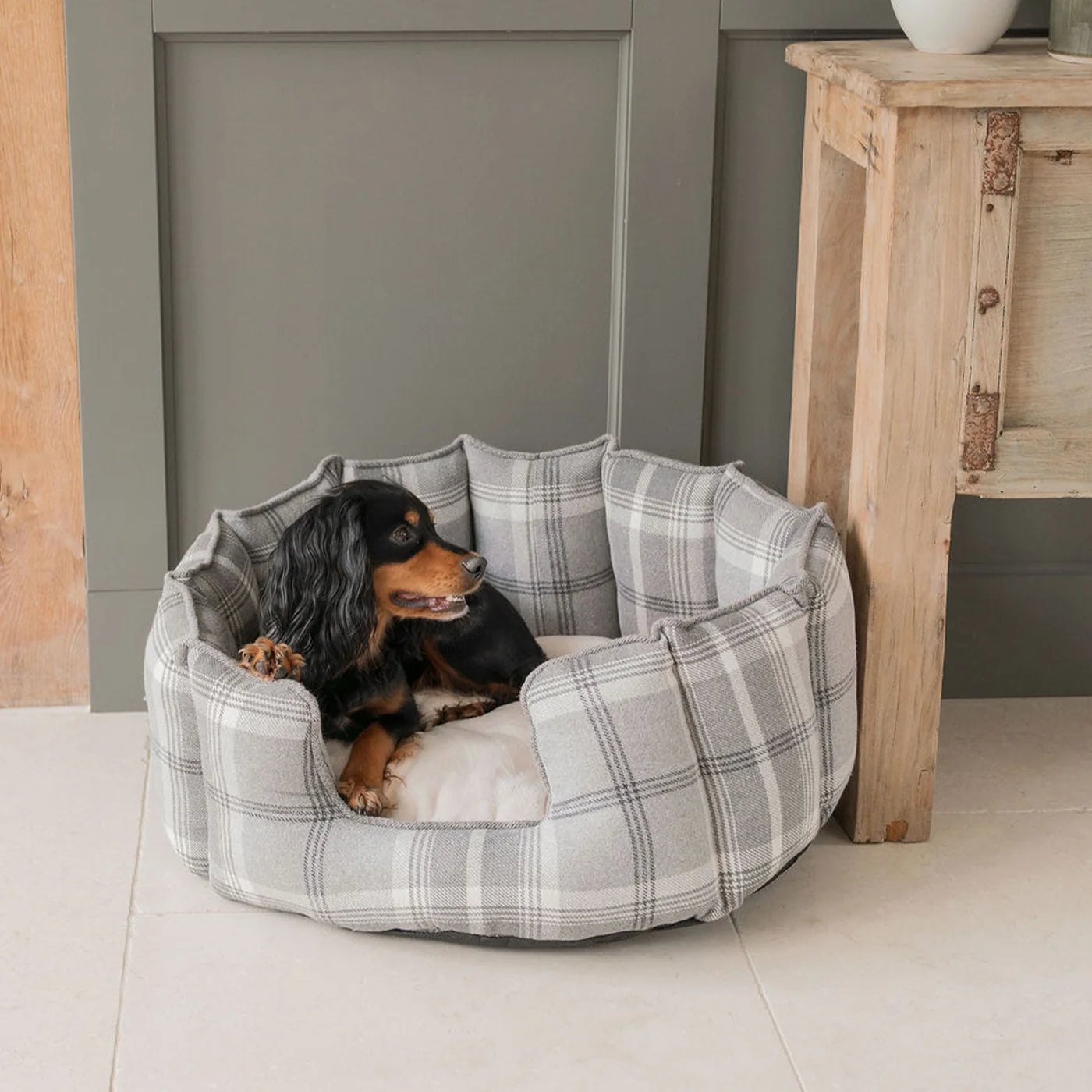 High Wall Bed For Dogs in Balmoral Tweed