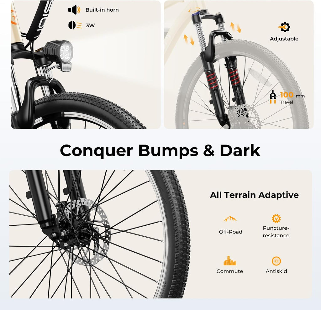 500W Electric Bike, 40-Mile Range, 20 MPH Top Speed