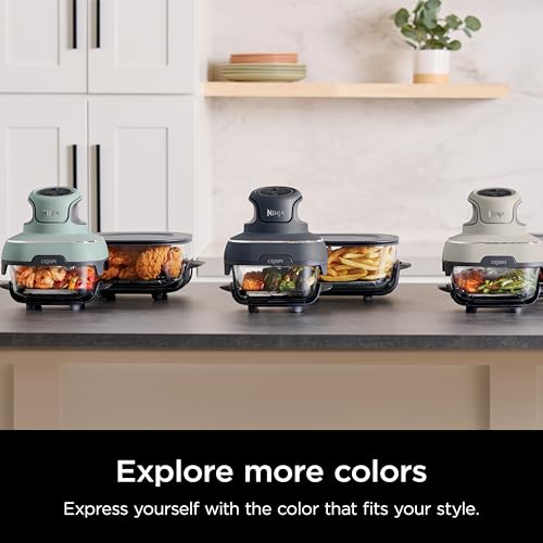 4-in-1 Portable Glass Air Fryer Cooking System with 4QT & 6-Cup Glass Containers and Storage Lids, Cyberspace