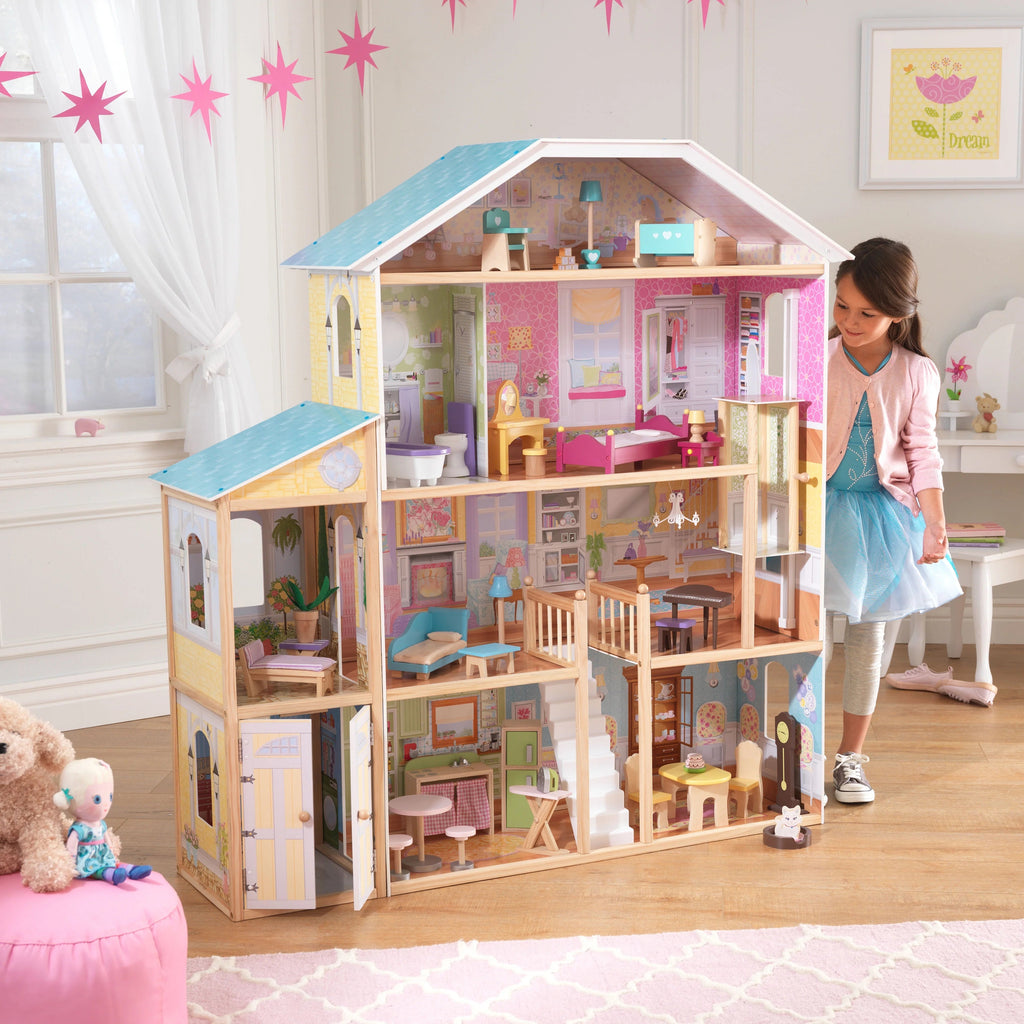 Wooden Dollhouse with 34 Accessories