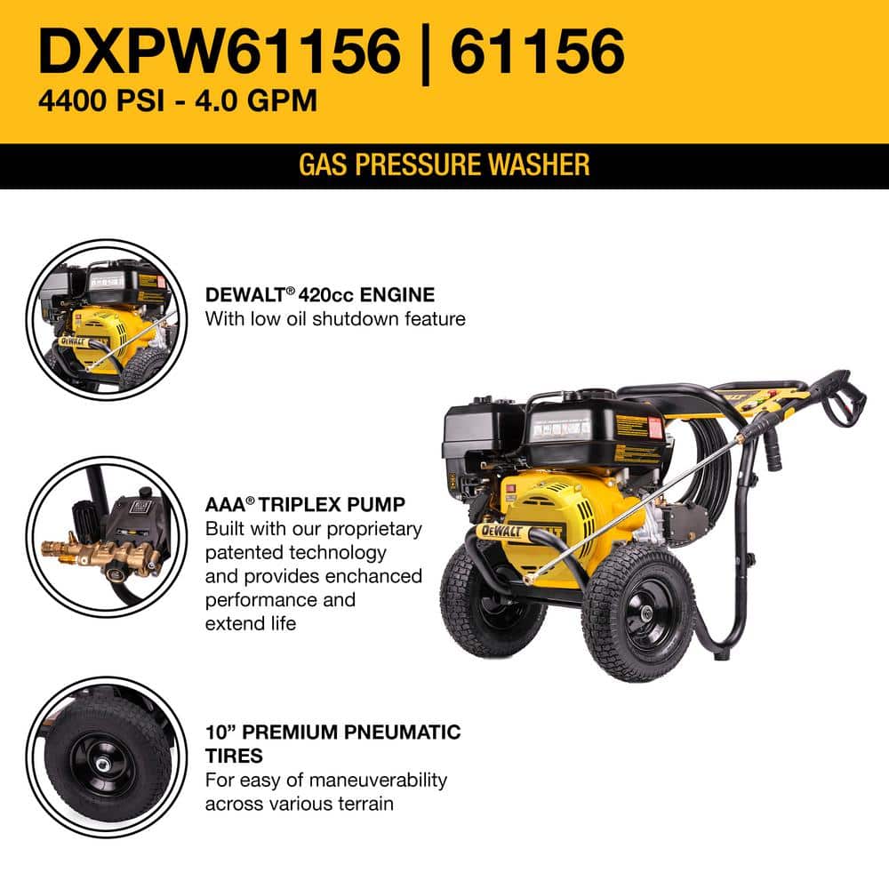 4400 PSI 4.0 GPM Gas Cold Water Pressure Washer with 420cc Engine, Heavy-Duty High-Pressure Cleaning Machine