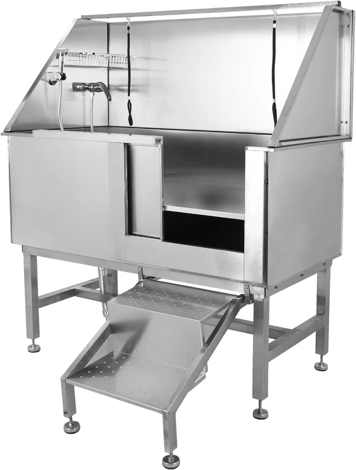 50-Inch Stainless Steel Dog Wash Bathtub with Ramp, Faucet, Sprayer, Drain Kit and Right Door