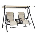 Zero-Gravity Steel Porch Swing, Beige/Black, 90.55 x 58.27 x 72.44 Inches