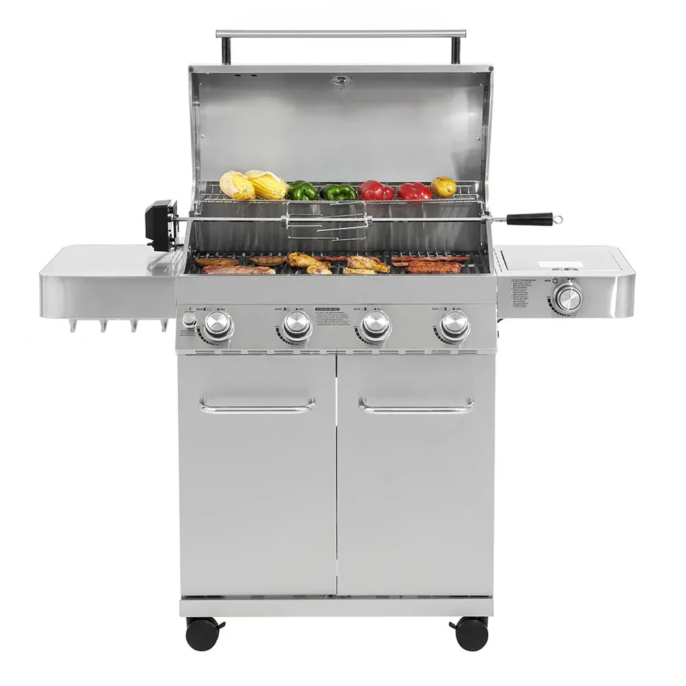 4-Burner Stainless Steel Propane Gas Grill with Rotisserie