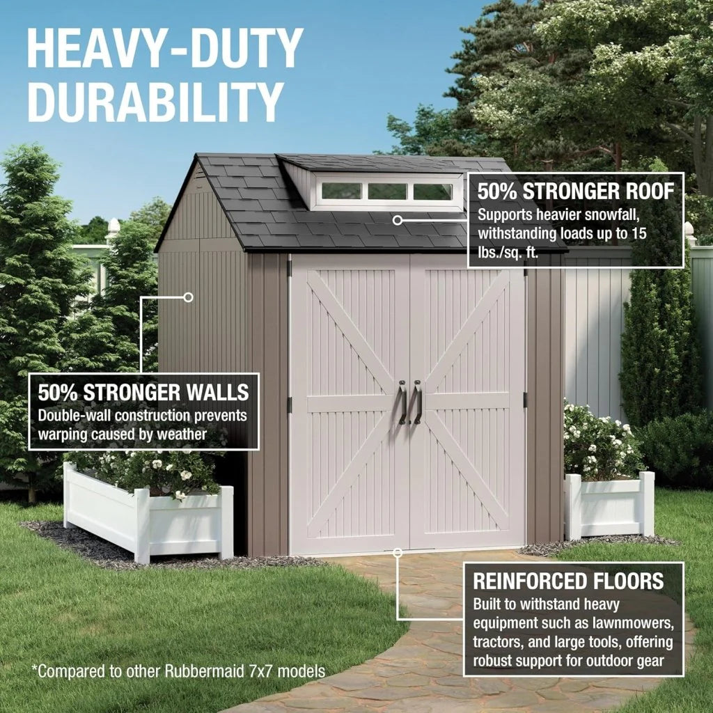 7 x 7 Ft Resin Outdoor Storage Shed with Floor, Weather Resistant, Gray