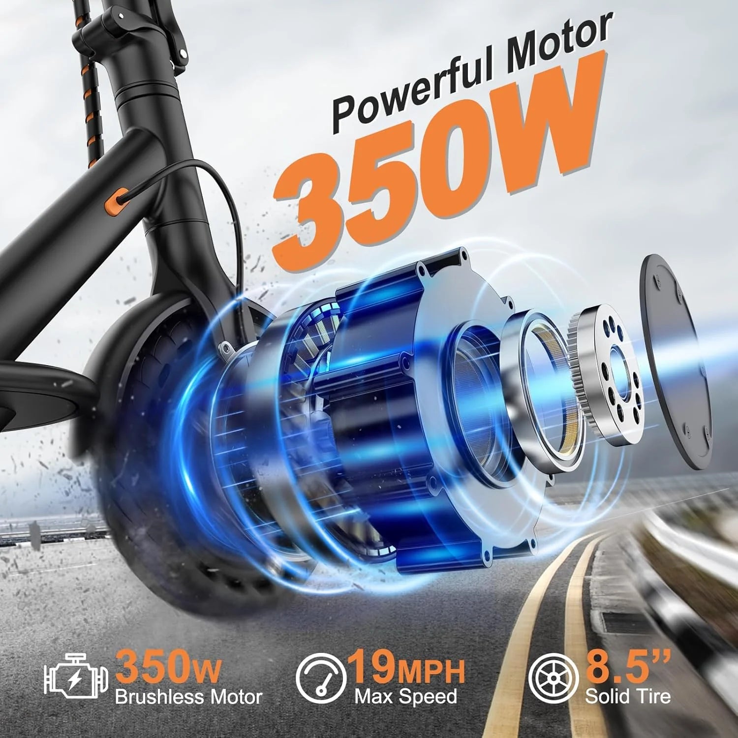 Electric Scooter with 350W/500W Motor, 8.5"/10" Solid Tires, 19/22 MPH, Up to 28-Mile Range