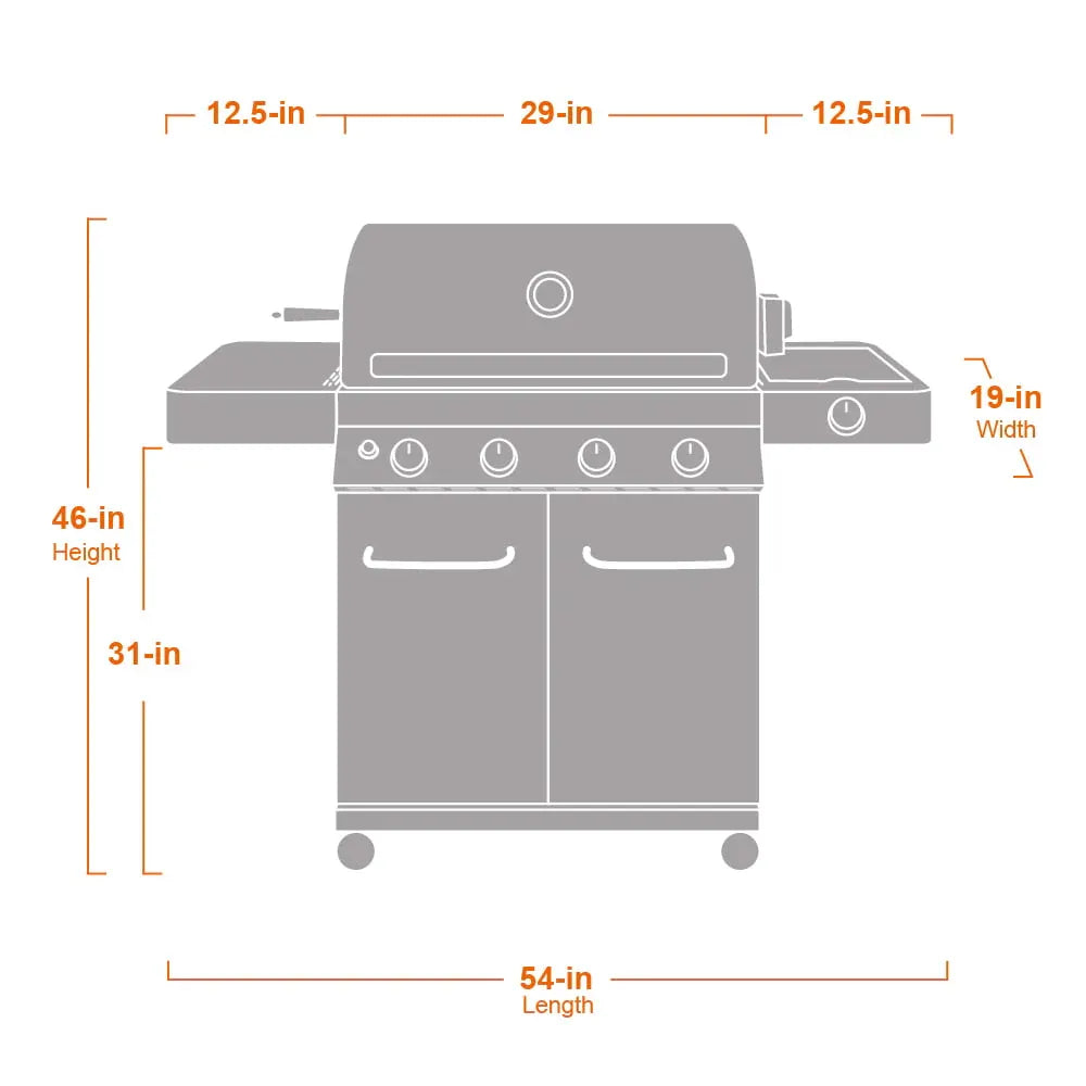 Stainless Steel 4-Burner Propane Gas Grill with Rotisserie