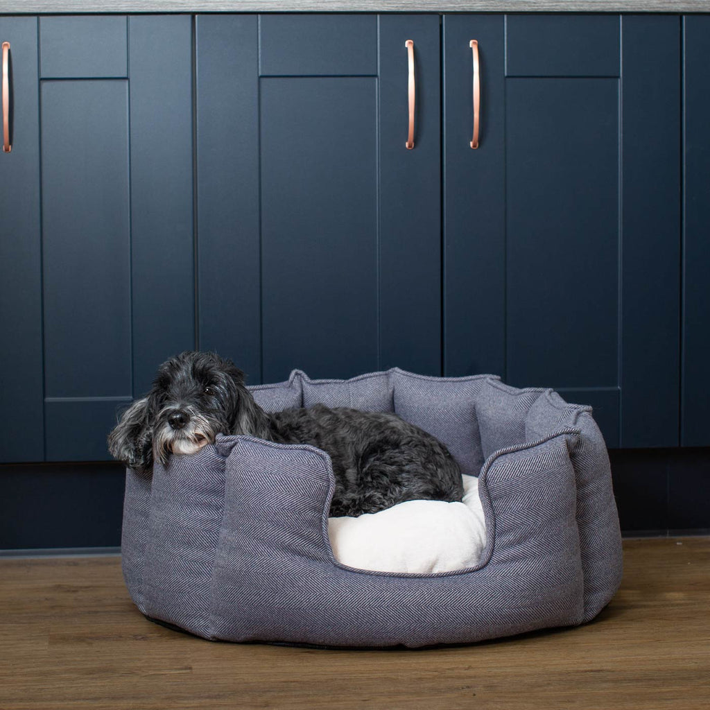 High Wall Bed For Dogs in Herringbone Tweed